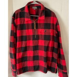 LL Bean Signature Red Black Buffalo Plaid Flannel Shirt Jacket XXL Tall slim fit